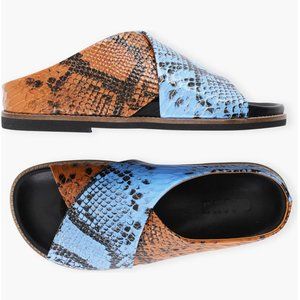 Ganni Leather Flat Crossover Summer Sandal Slides Blue Brown 40 / 9 / 10